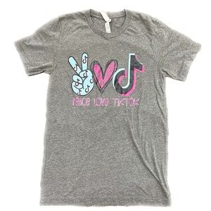 Peace Love and Tik Tok Elongated T-Shirt Size Small